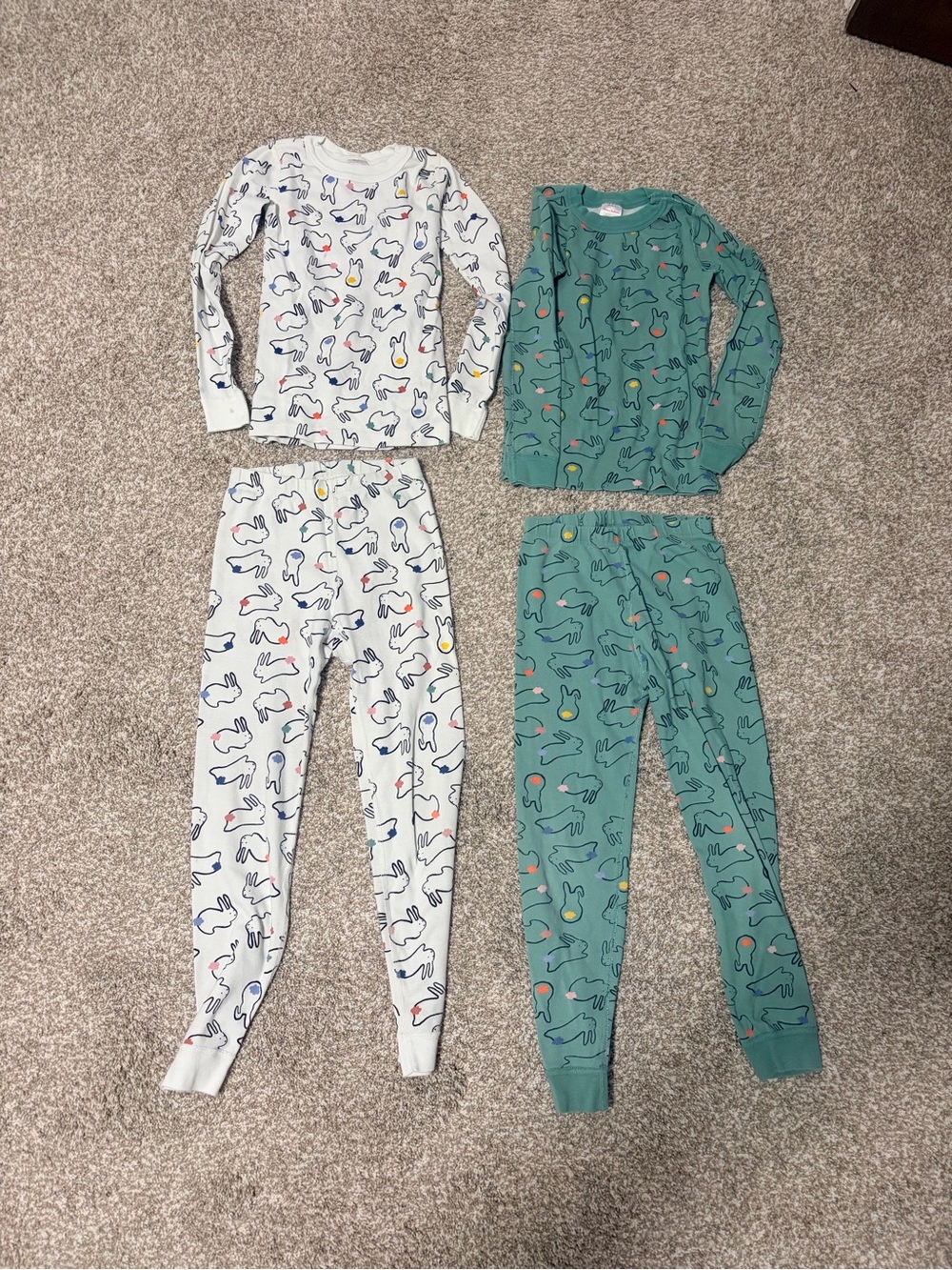 Kids 2-Pack bunny Print Pajama Set - White & Green